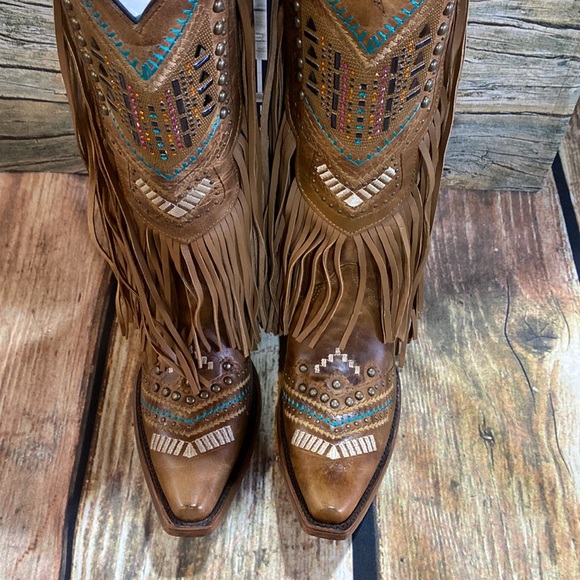 Corral C2910 Tan Multi Color Crystal and Fringe Boots